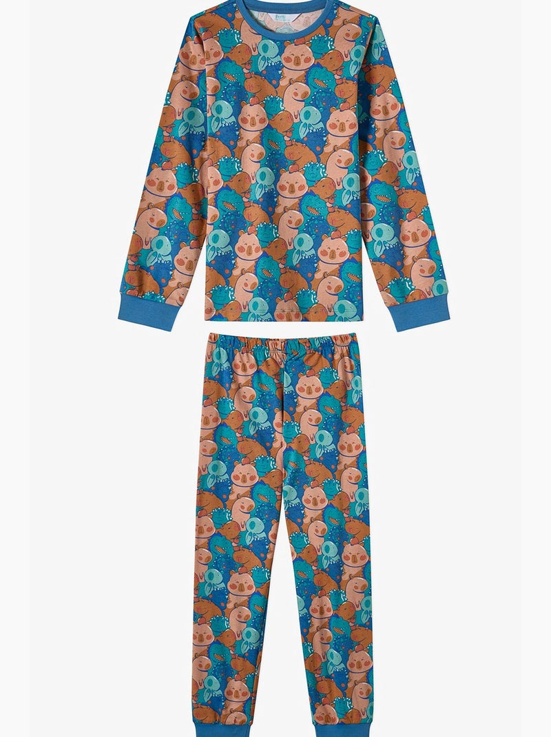 Conjunto de pijama de manga comprida capy&dino together para menino penti Azul Laranja - Kiabi