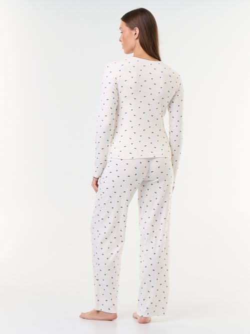 Conjunto de pijama de Natal em malha pointelle + casaco de malha efeito borrego - 3 peças - Kiabi