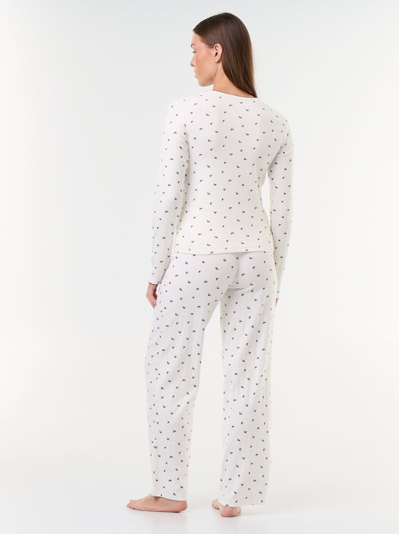 Conjunto de pijama de Natal em malha pointelle + casaco de malha efeito borrego - 3 peças Branco - Kiabi