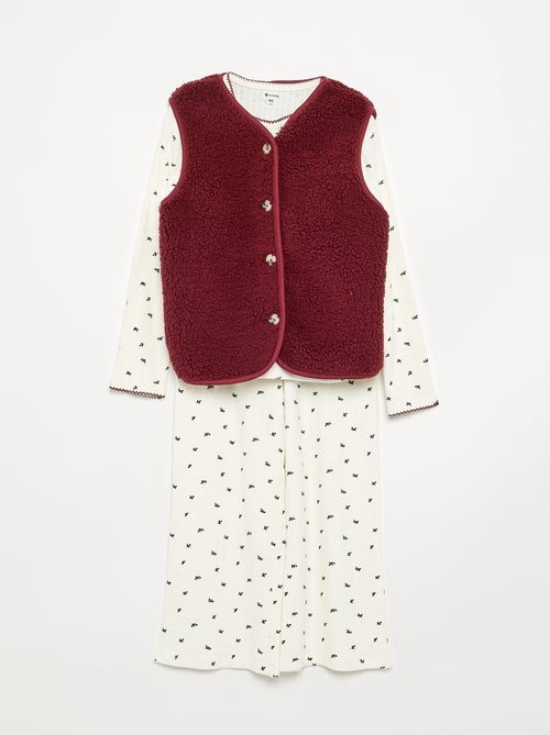 Conjunto de pijama de Natal para menina de 3 peças - T-shirt + calças + casaco - Kiabi