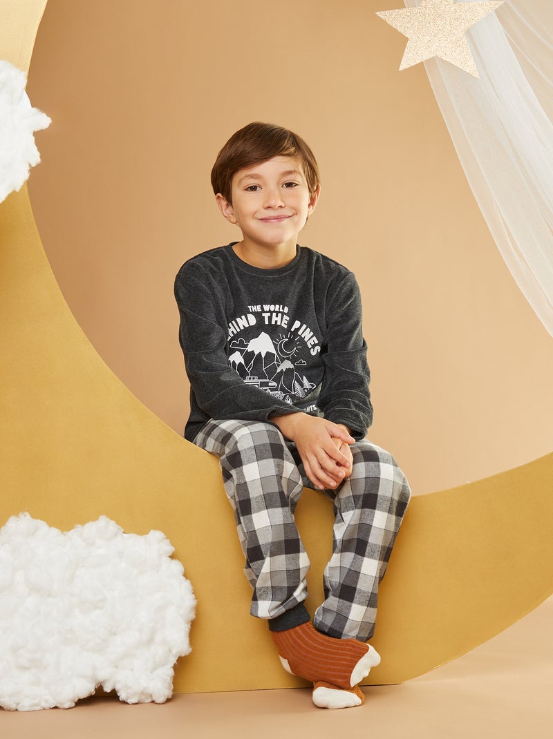 Conjunto de pijama de veludo e flanela - 2 peças CINZA - Kiabi