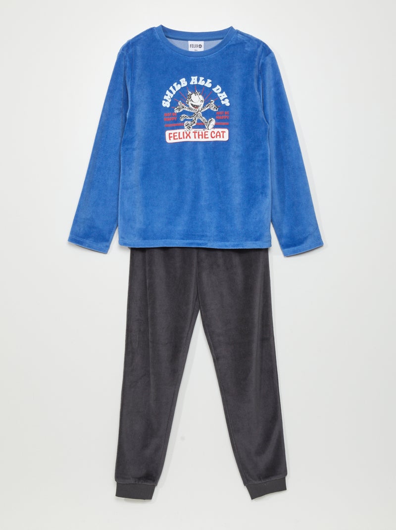 Conjunto de pijama de veludo 'Felix the cat'  - 2 peças AZUL - Kiabi