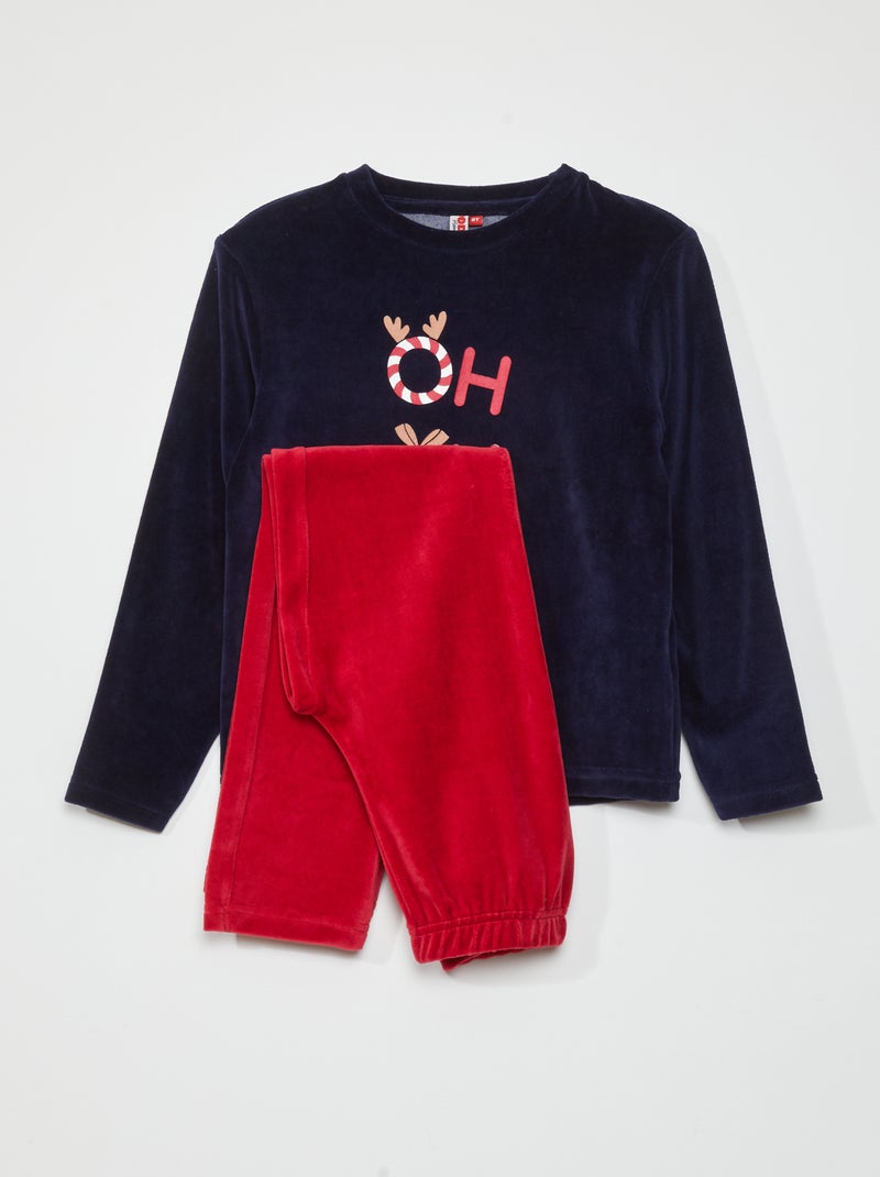 Conjunto de pijama de veludo t-shirt + calças - 2 peças Azul/ Vermelho - Kiabi