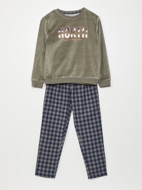 Conjunto de pijama de veludo t-shirt + calças - 2 peças - Kiabi