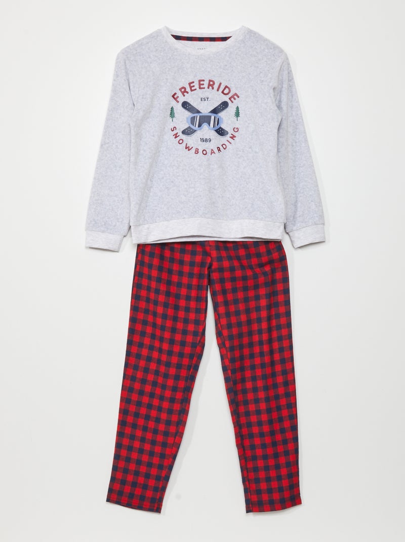 Conjunto de pijama de veludo t-shirt + calças - 2 peças CINZA - Kiabi
