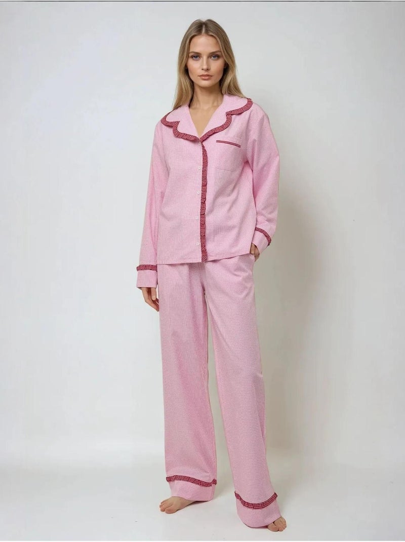 Conjunto de pijama em algodão aos quadrados com colarinho de camisa hiccup Rosa - Kiabi
