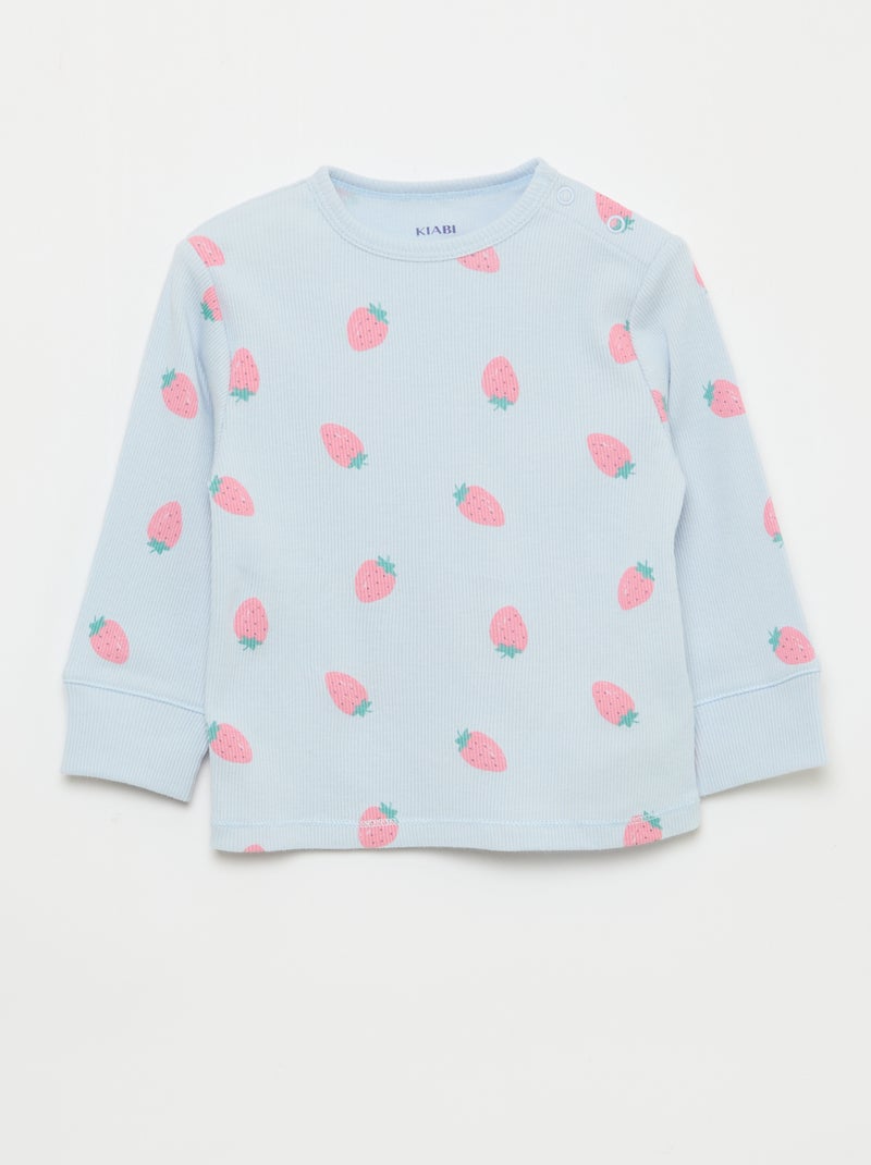 Conjunto de pijama em algodão canelado - 2 peças Azul - Kiabi