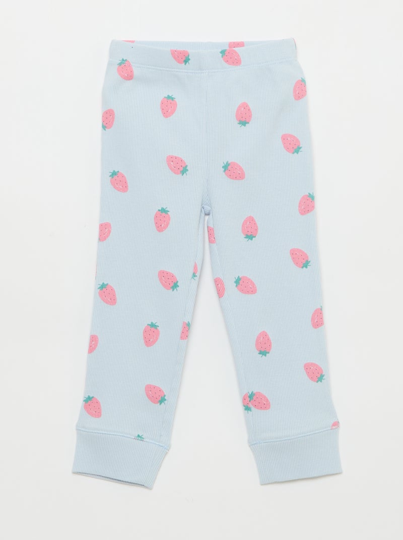 Conjunto de pijama em algodão canelado - 2 peças Azul - Kiabi