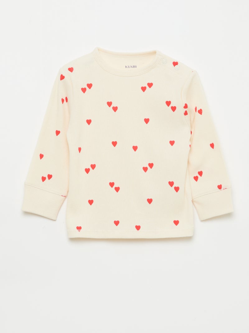 Conjunto de pijama em algodão canelado - 2 peças Branco - Kiabi