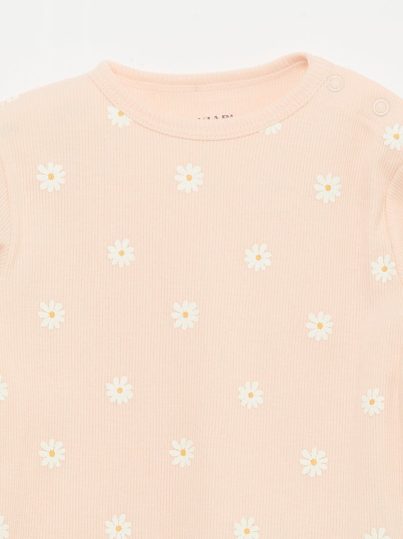 Conjunto de pijama em algodão canelado - 2 peças Rosa - Kiabi