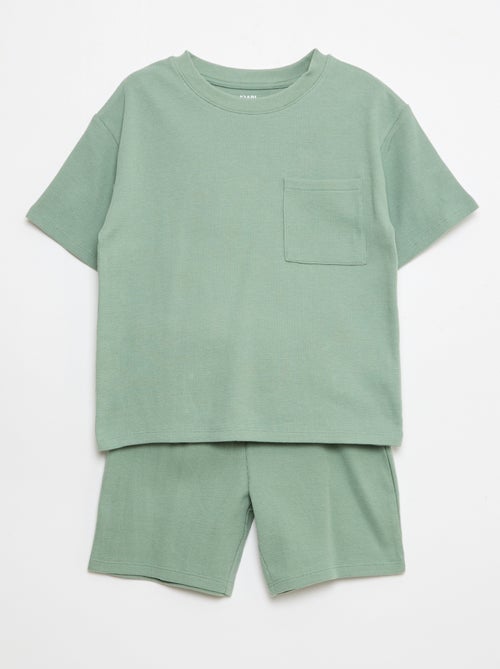 Conjunto de pijama em algodão liso - Kiabi