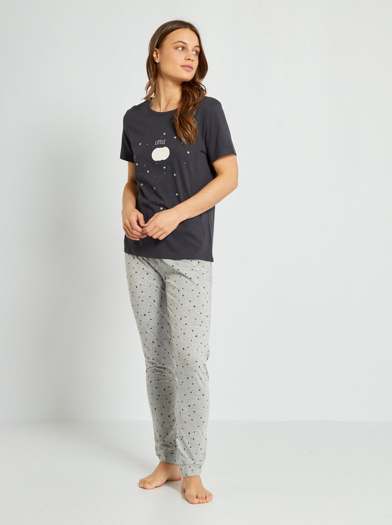 Conjunto de pijama em jersey - 2 peças PRETO - Kiabi