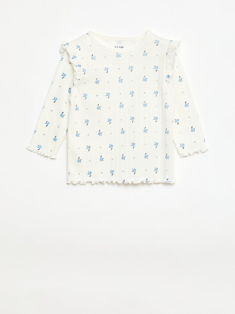 Conjunto de pijama em malha com furinhos - 2 peças Bege - Kiabi