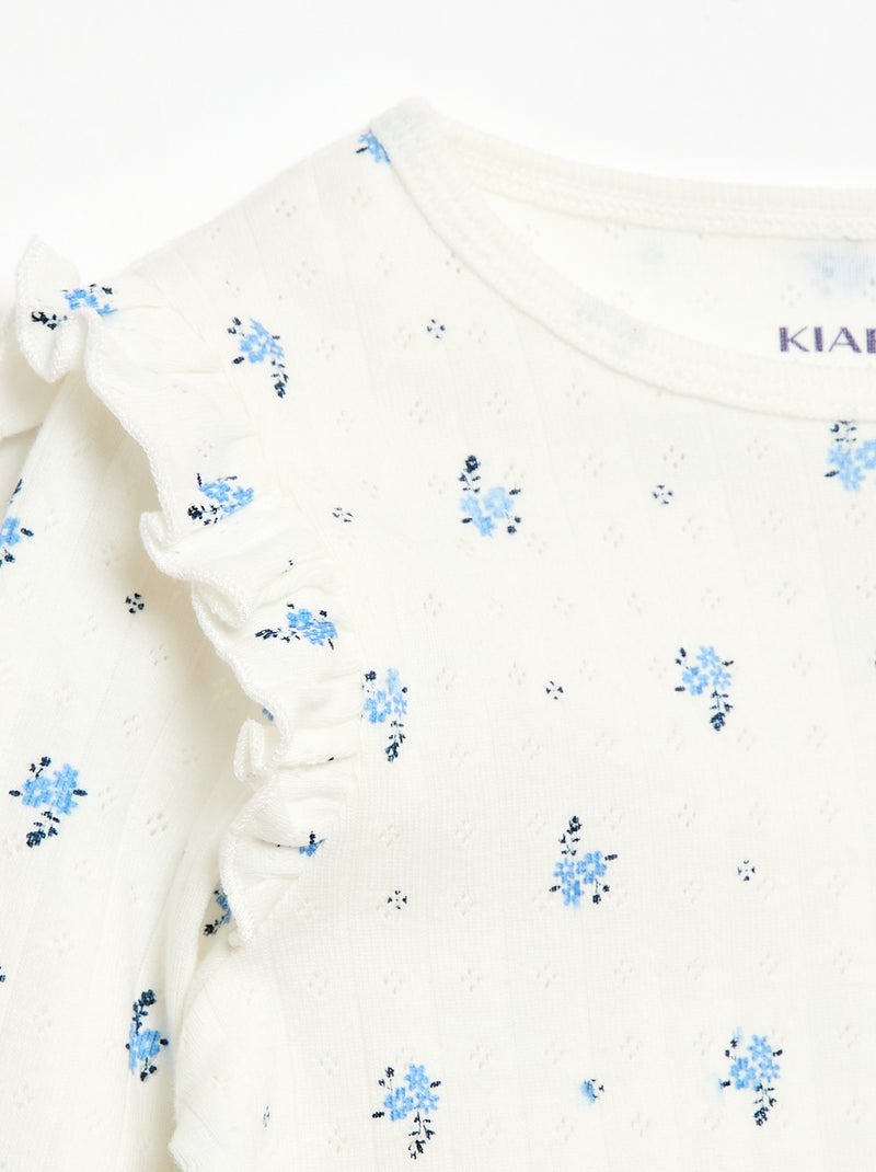 Conjunto de pijama em malha com furinhos - 2 peças Bege - Kiabi