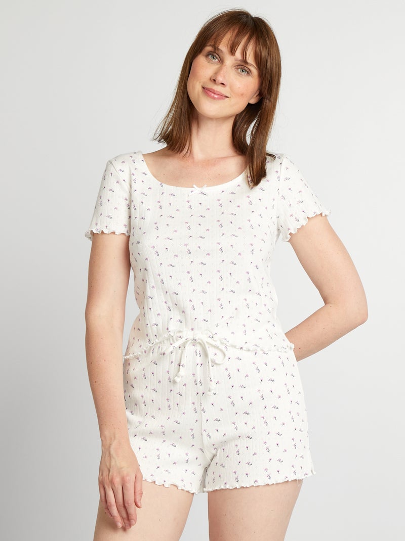 Conjunto de pijama em malha pointelle BRANCO - Kiabi