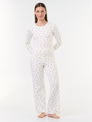 Conjunto de pijama em malha pointelle + colete com efeito de pele de carneiro - 3 peças