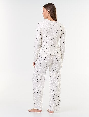 Conjunto de pijama em malha pointelle + colete com efeito de pele de carneiro - 3 peças