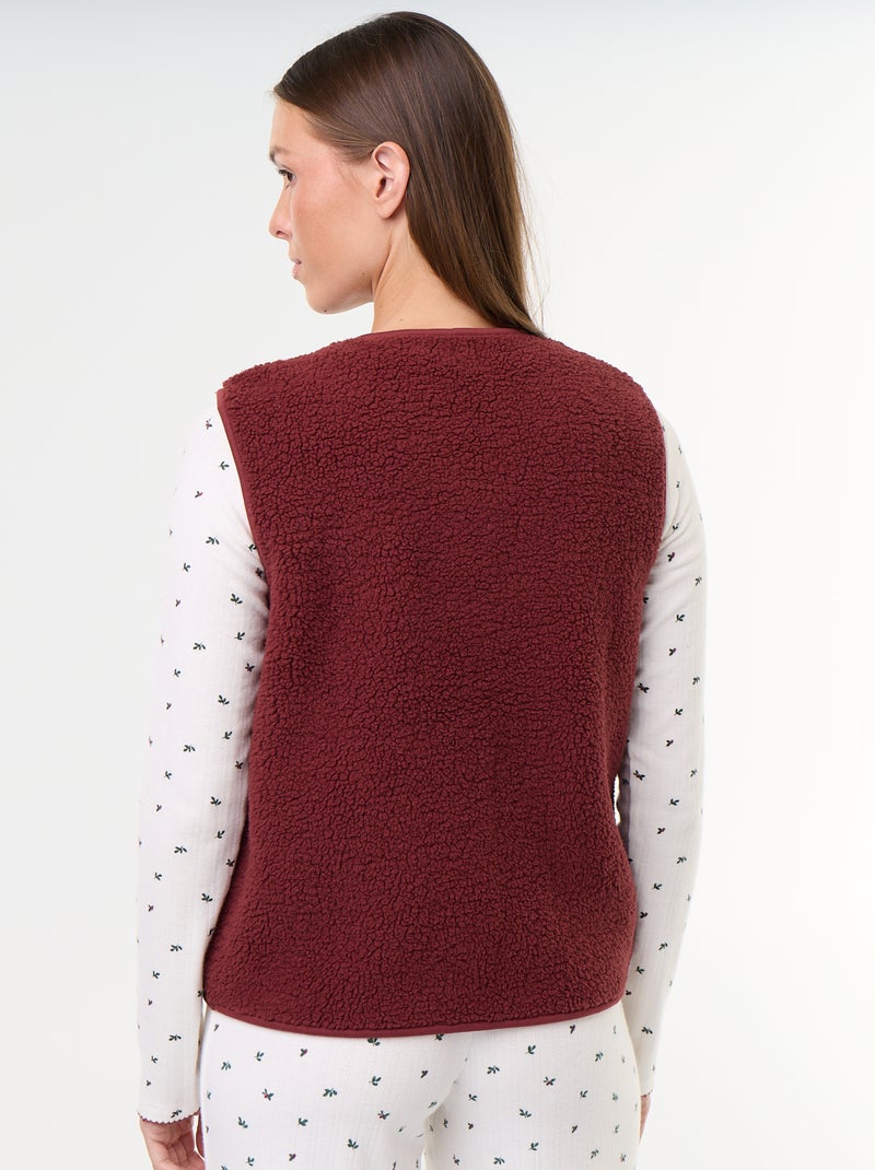 Conjunto de pijama em malha pointelle + colete com efeito de pele de carneiro - 3 peças Branco - Kiabi