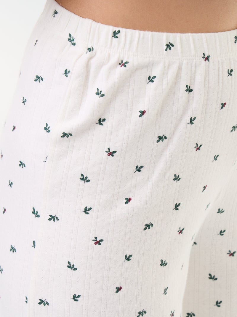 Conjunto de pijama em malha pointelle + colete com efeito de pele de carneiro - 3 peças Branco - Kiabi