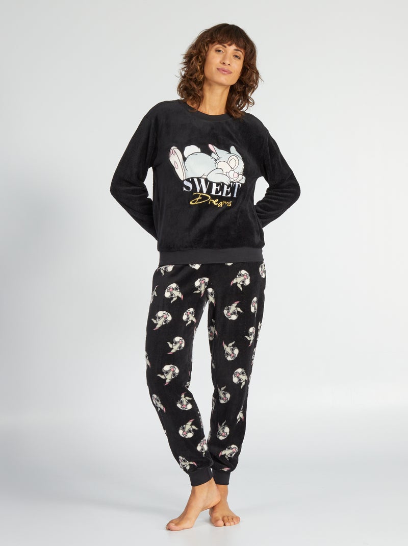 Conjunto de pijama em malha polar 'Tambor' - 2 peças PRETO - Kiabi