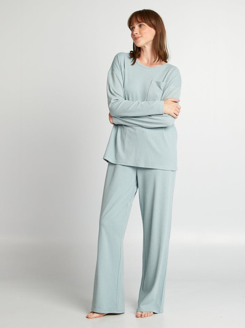 Conjunto de pijama em malha suave com efeito nervurado AZUL - Kiabi