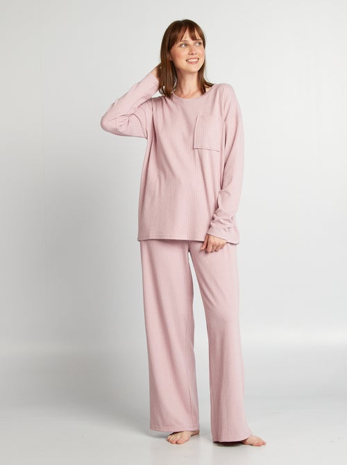 Conjunto de pijama em malha suave com efeito nervurado - Kiabi