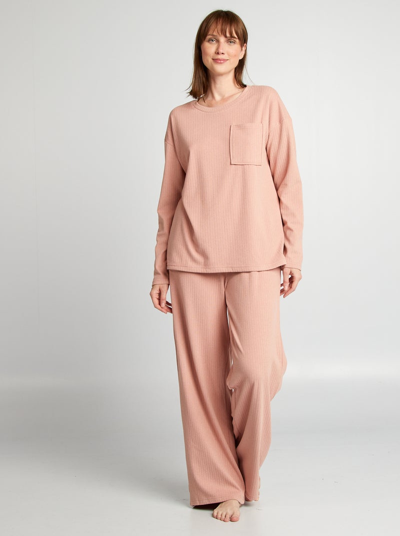 Conjunto de pijama em malha suave com efeito nervurado ROSA - Kiabi