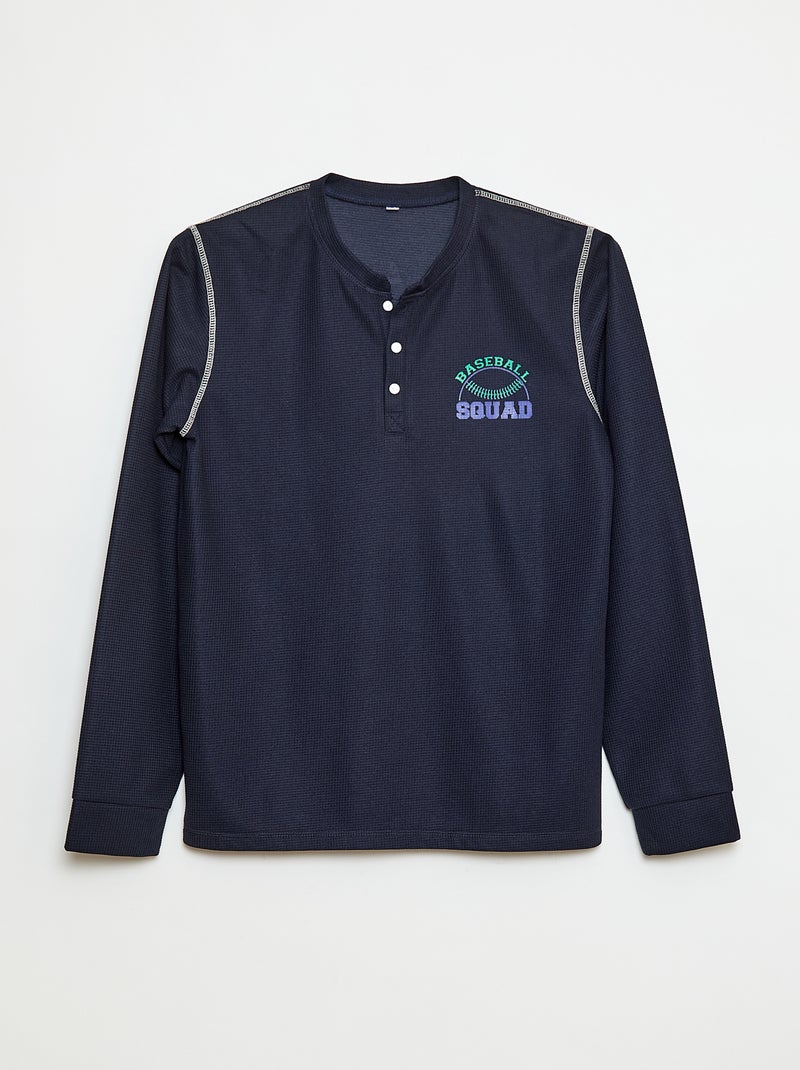 Conjunto de pijama em malha waffle Baseball - 2 peças Azul - Kiabi