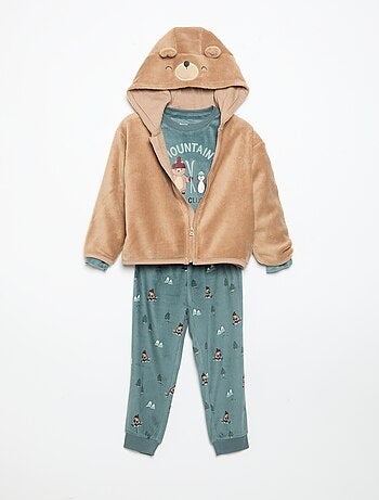 Conjunto de pijama em polar com capuz animado - 2 peças