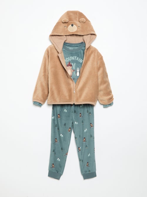 Conjunto de pijama em polar com capuz animado - 2 peças - Kiabi