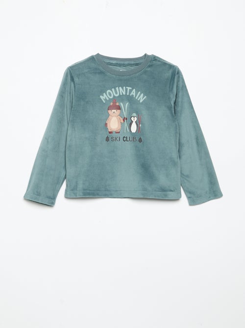 Conjunto de pijama em polar com capuz animado - 2 peças - Kiabi