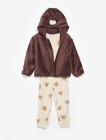 Conjunto de pijama em polar com capuz animado - 2 peças