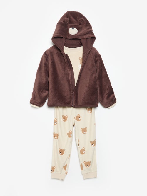 Conjunto de pijama em polar com capuz animado - 2 peças - Kiabi