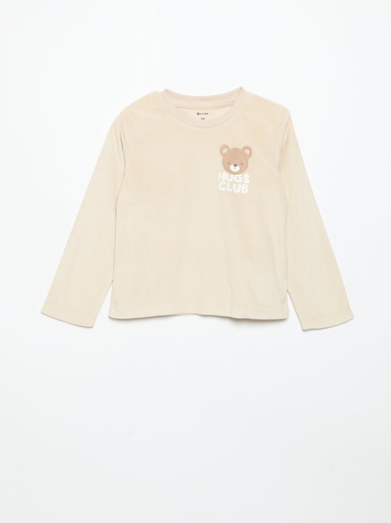 Conjunto de pijama em polar com capuz animado - 2 peças Bege - Kiabi