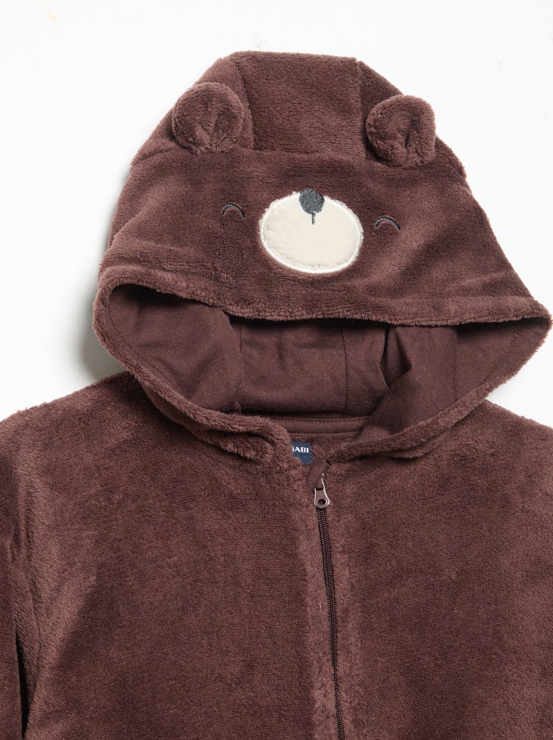 Conjunto de pijama em polar com capuz animado - 2 peças Bege - Kiabi