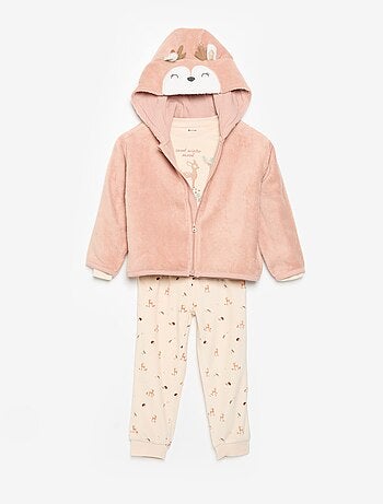 Conjunto de pijama em polar com capuz animado - 2 peças