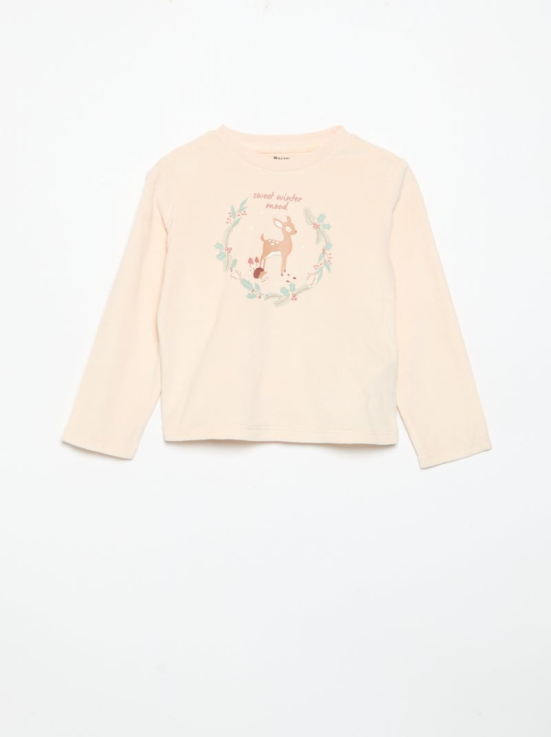 Conjunto de pijama em polar com capuz animado - 2 peças Rosa - Kiabi