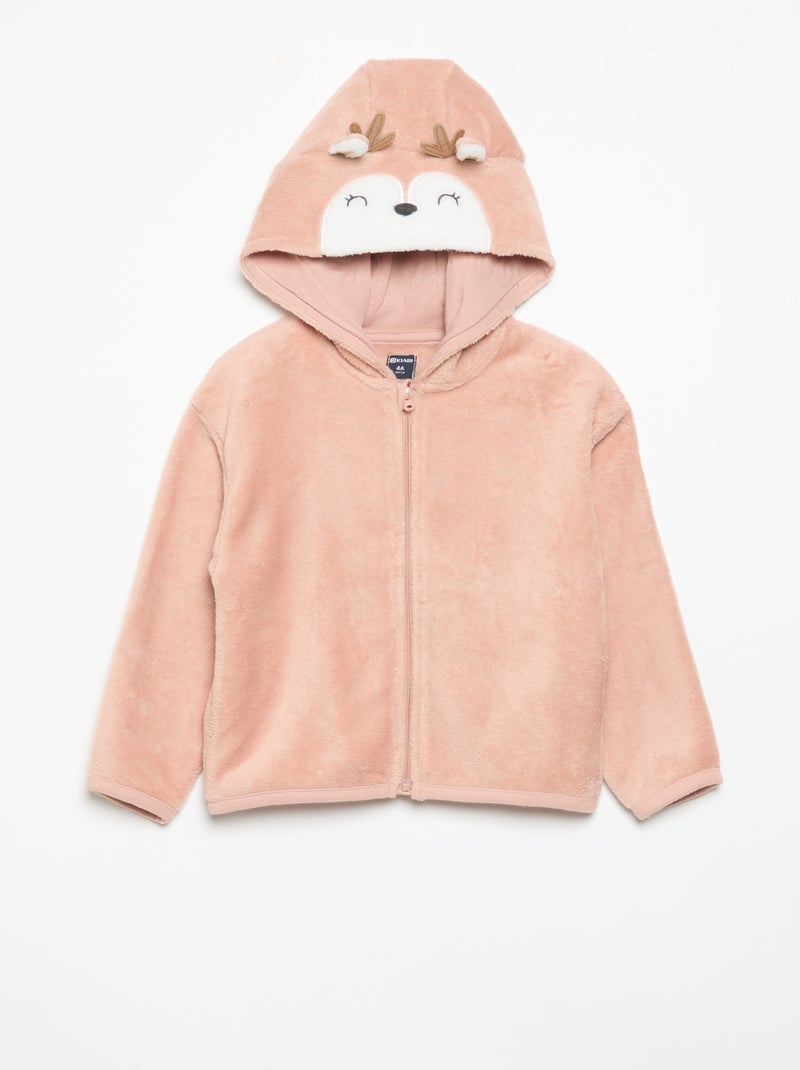 Conjunto de pijama em polar com capuz animado - 2 peças Rosa - Kiabi