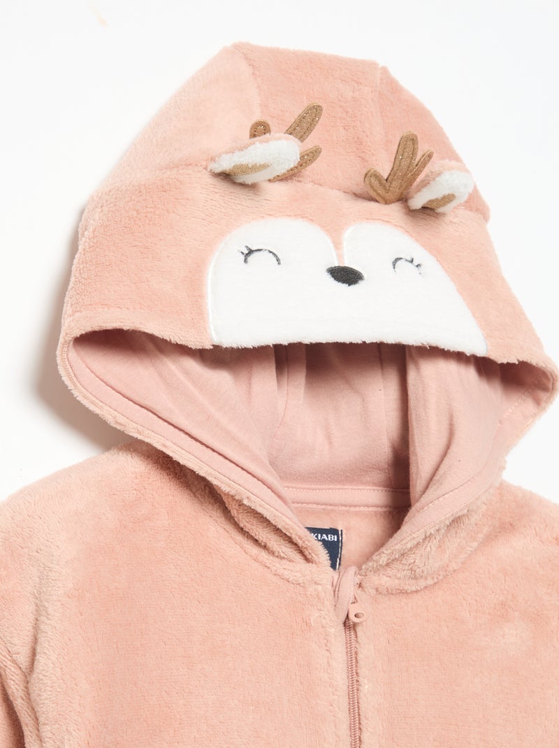 Conjunto de pijama em polar com capuz animado - 2 peças Rosa - Kiabi