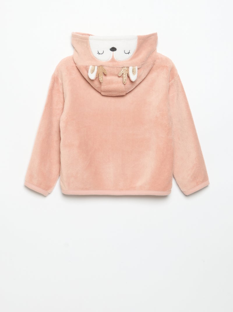 Conjunto de pijama em polar com capuz animado - 2 peças Rosa - Kiabi