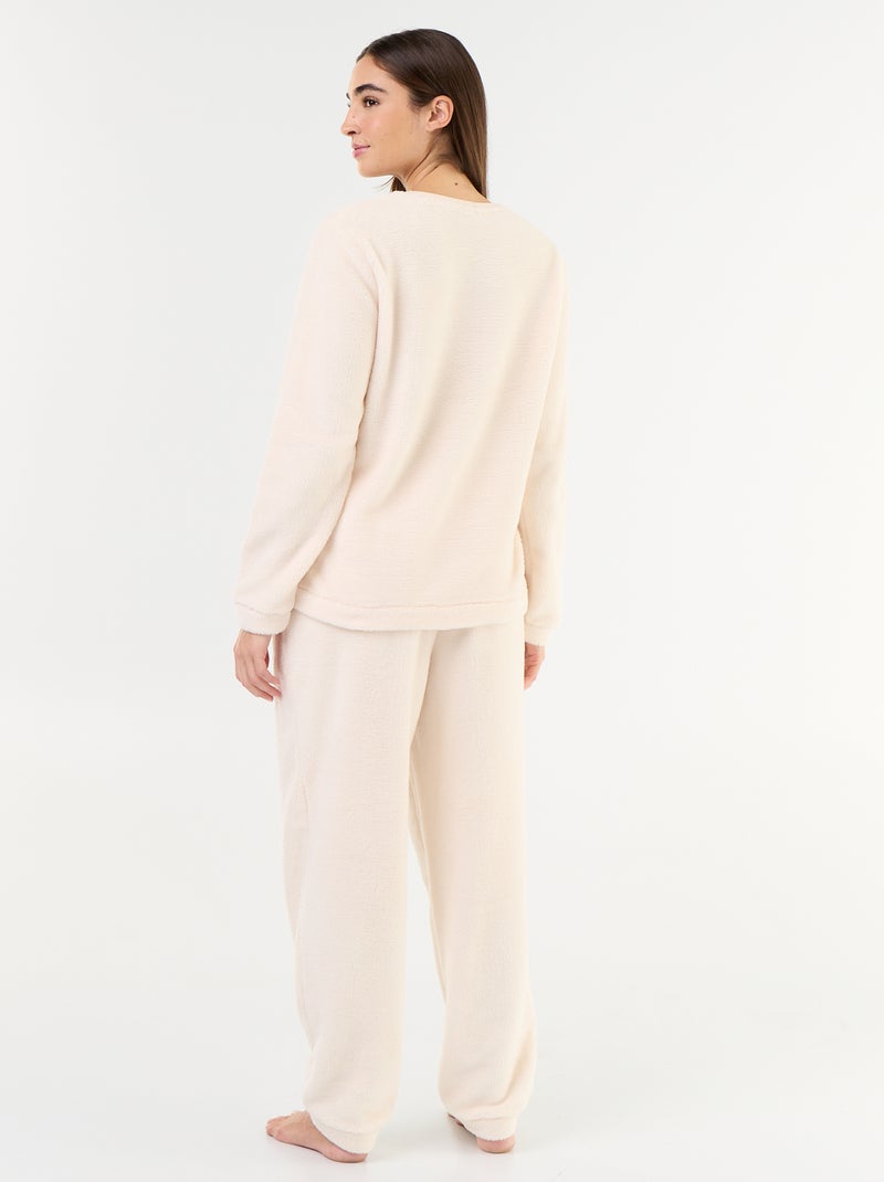 Conjunto de pijama em polar t-shirt + calças - 2 peças Branco - Kiabi