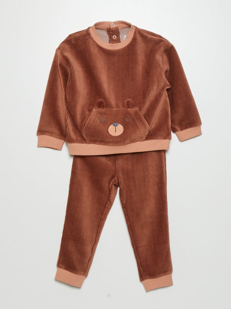 Conjunto de pijama em veludo 2 peças CASTANHO - Kiabi