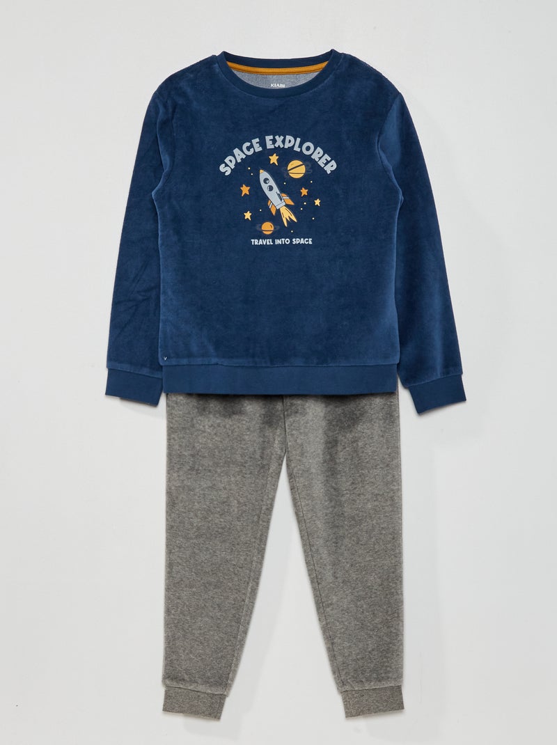 Conjunto de pijama em veludo AZUL - Kiabi
