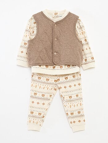 Conjunto de pijama em veludo + colete interlock em algodão