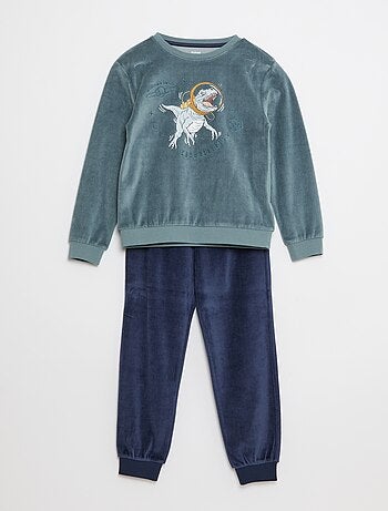 Conjunto de pijama em veludo estampado sweat + calças - 2 peças