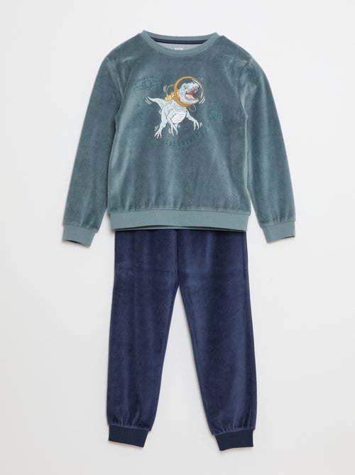 Conjunto de pijama em veludo estampado sweat + calças - 2 peças - Kiabi