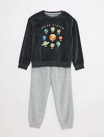 Conjunto de pijama em veludo estampado sweat + calças - 2 peças