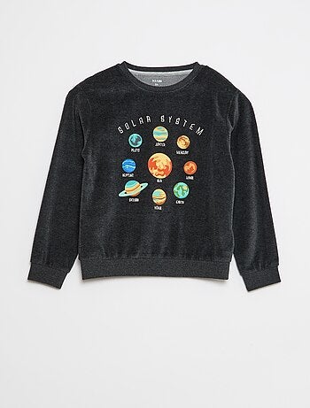 Conjunto de pijama em veludo estampado sweat + calças - 2 peças