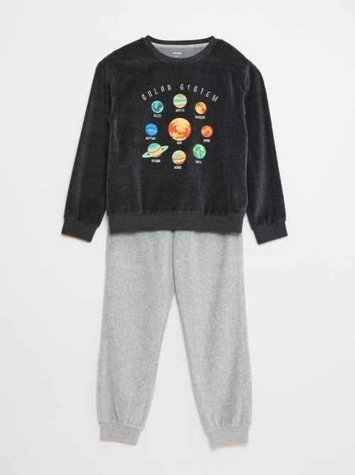 Conjunto de pijama em veludo estampado sweat + calças - 2 peças - Kiabi