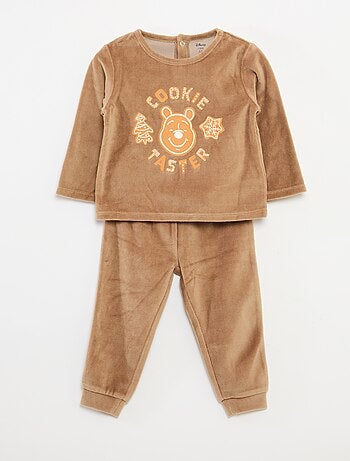 Conjunto de pijama em veludo t-shirt + calças - 2 bolsos